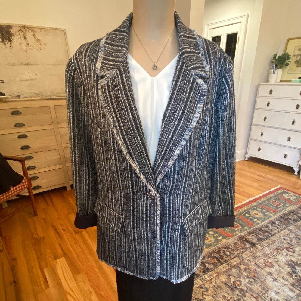 Chico's Striped Black and White Textured Blazer